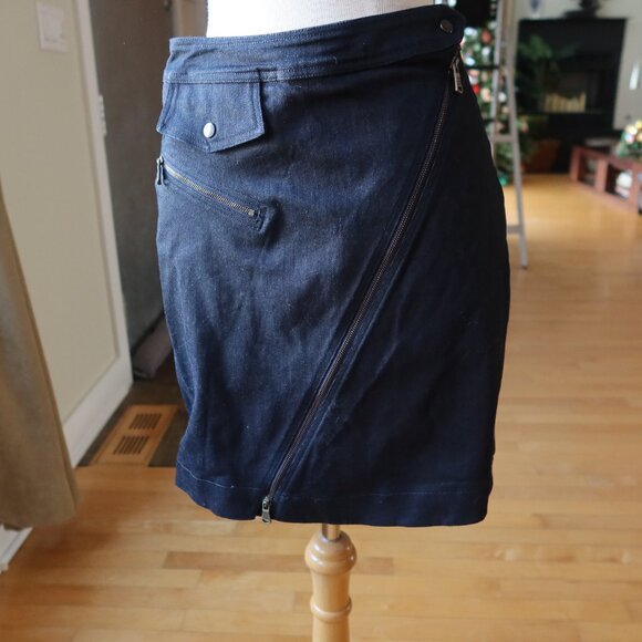 Tomas Maier black denim asymmetrical zipper mini skirt size 2 Italy 100% cotton - Picture 1 of 16